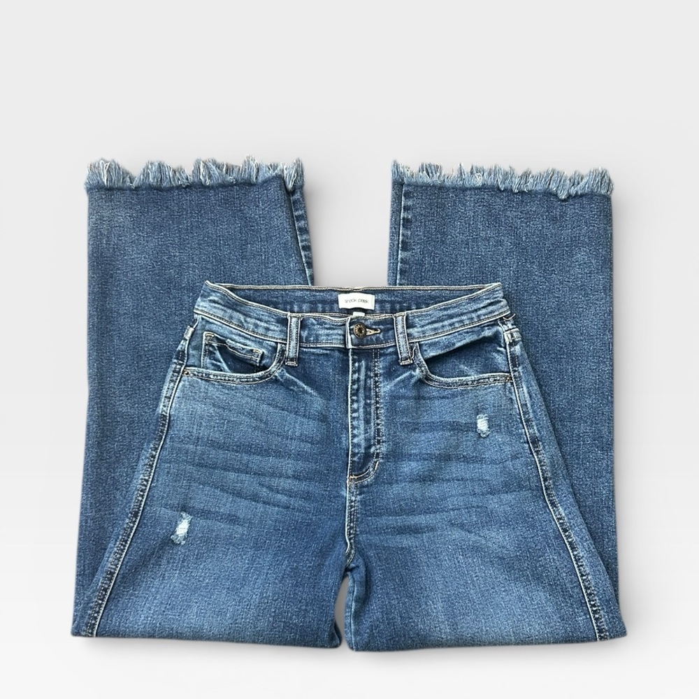 Sneak Peek Wide Leg High Rise Cropped Fringe Hem Denim Jeans Women’s Size 27 - Picture 5 of 10